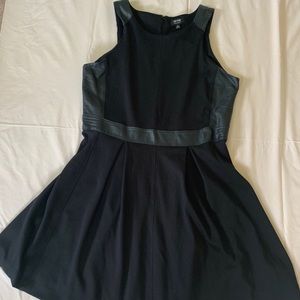 Black Pleated Dress with Leather Details